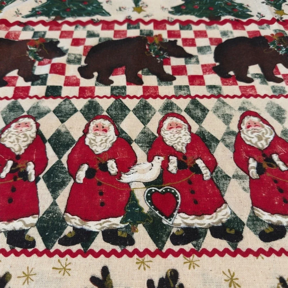 Christmas Holiday Tablecloth Rustic Lodge Santa Moose Bear Snowman 115 x 58